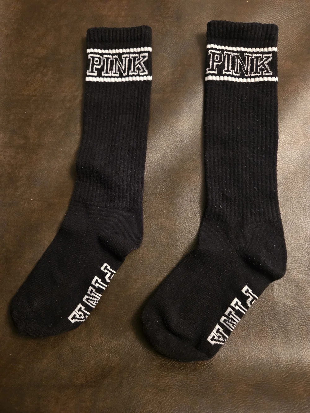PINK Victoria's Secret Black  Athletic Socks with White Logo